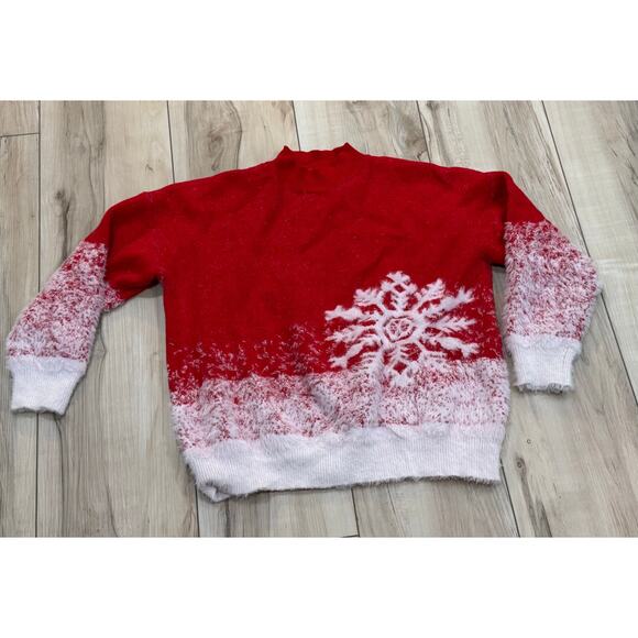 And The Why Pull Over Snowflake  Soft Sweater Red White M/L Oversized - Picture 5 of 6